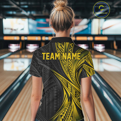 Custom Black And Gold Tribal Bowling Team Women Quarter-Zip Shirt, Bowling League Shirt IPHW12478