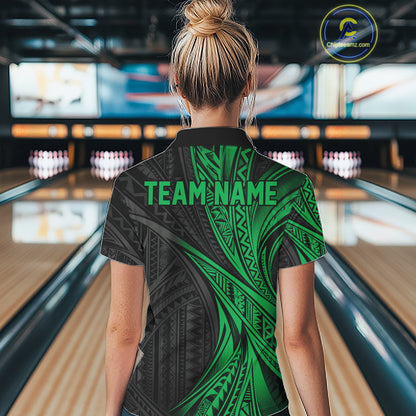 Custom Black And Green Tribal Bowling Team Women Quarter-Zip Shirt, Bowling League Shirt IPHW12479