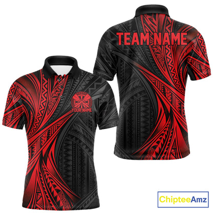 Custom Black And Red Tribal Pattern Dart Team Men Polo Shirt, Dart League Shirt IPHW12480