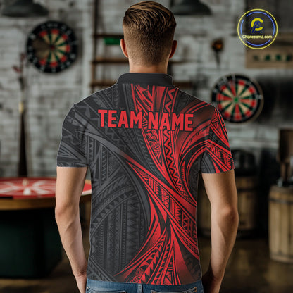 Custom Black And Red Tribal Pattern Dart Team Men Polo Shirt, Dart League Shirt IPHW12480