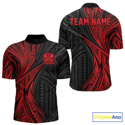 Custom Black And Red Tribal Pattern Dart Team Men Quarter Zip Shirt, Dart League Shirt IPHW12480