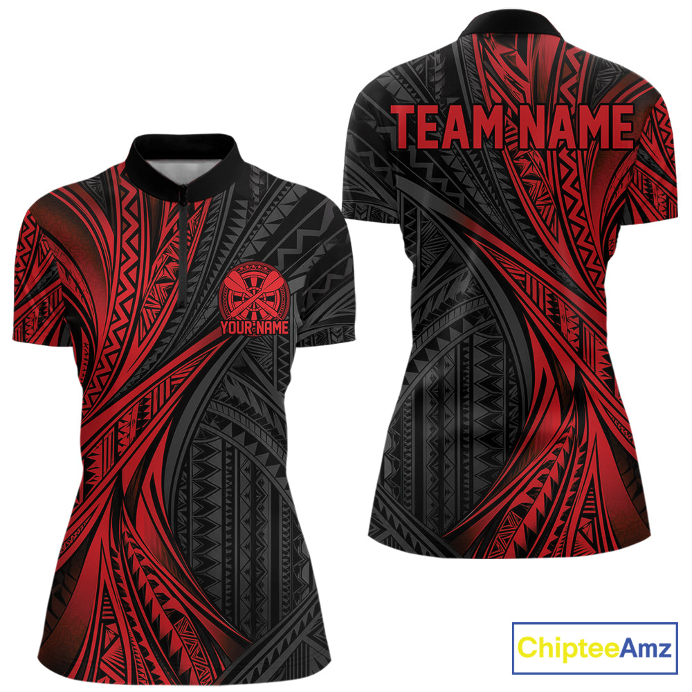 Custom Black And Red Tribal Pattern Dart Team Women Quarter-Zip Shirt, Dart League Shirt IPHW12480