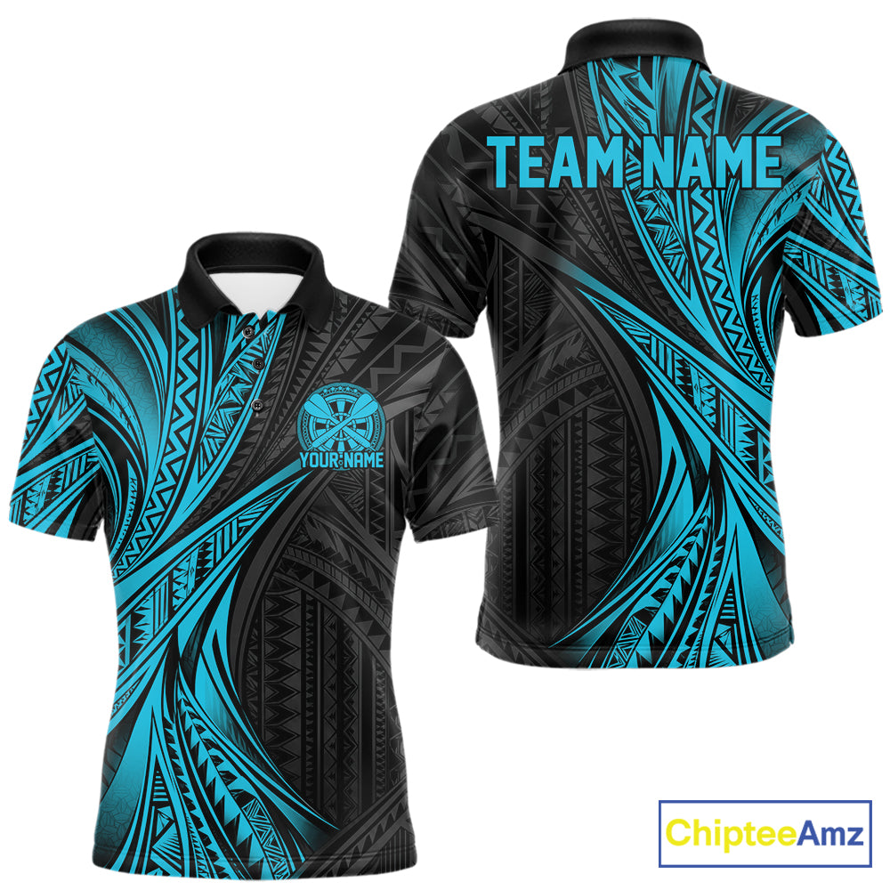 Custom Turquoise Tribal Pattern Dart Team Men Polo Shirt, Dart League Shirt IPHW12481