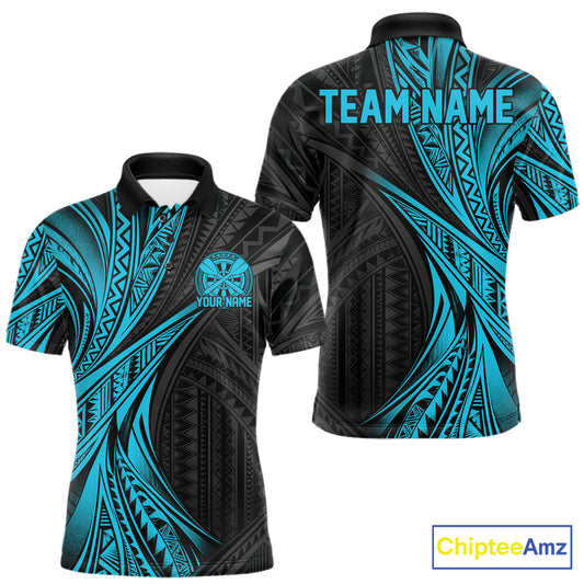 Custom Turquoise Tribal Pattern Dart Team Men Polo Shirt, Dart League Shirt IPHW12481