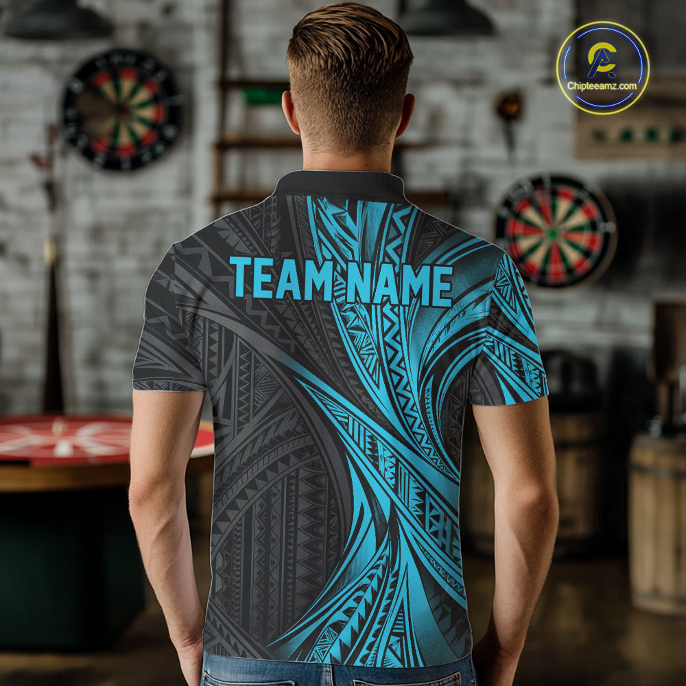 Custom Turquoise Tribal Pattern Dart Team Men Polo Shirt, Dart League Shirt IPHW12481