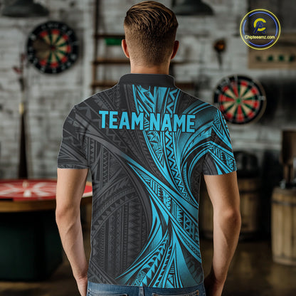Custom Turquoise Tribal Pattern Dart Team Men Polo Shirt, Dart League Shirt IPHW12481