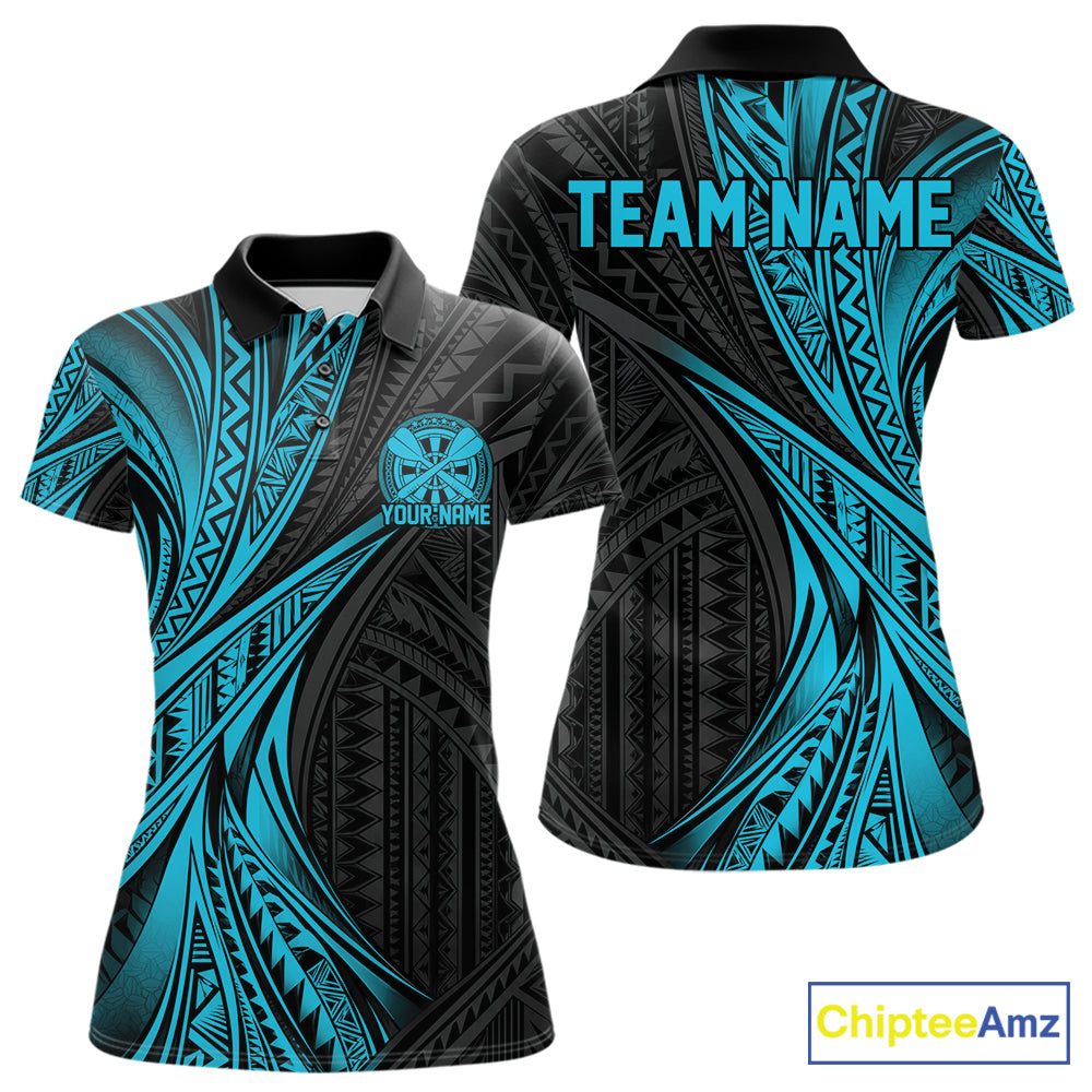Custom Turquoise Tribal Pattern Dart Team Women Polo Shirt, Dart League Shirt IPHW12481
