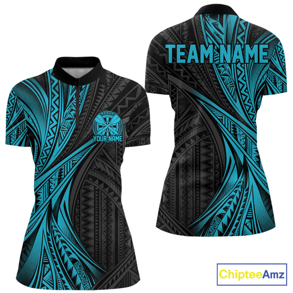 Custom Turquoise Tribal Pattern Dart Team Women Quarter-Zip Shirt, Dart League Shirt IPHW12481