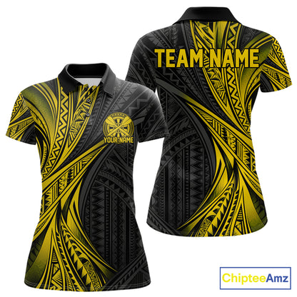 Custom Black And Gold Tribal Pattern Dart Team Women Polo Shirt, Dart League Shirt IPHW12483