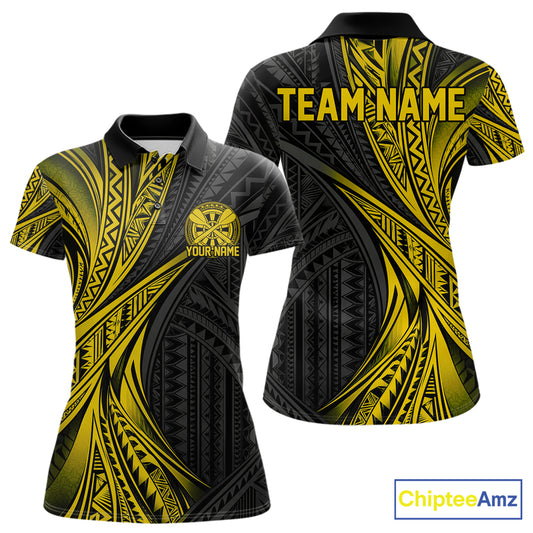 Custom Black And Gold Tribal Pattern Dart Team Women Polo Shirt, Dart League Shirt IPHW12483