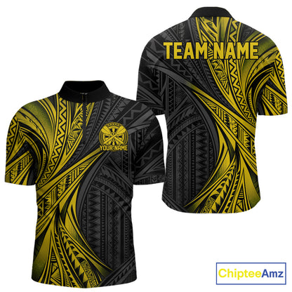 Custom Black And Gold Tribal Pattern Dart Team Men Quarter Zip Shirt, Dart League Shirt IPHW12483