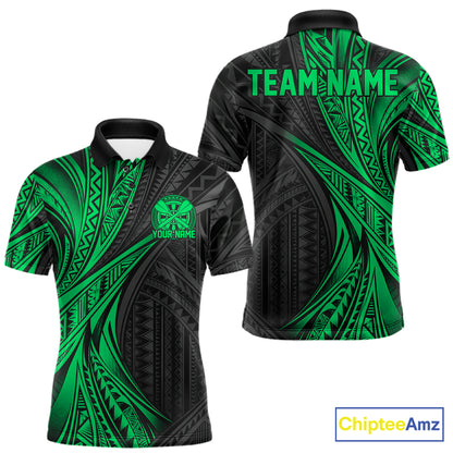Custom Black And Green Tribal Pattern Dart Team Men Polo Shirt, Dart League Shirt IPHW12484