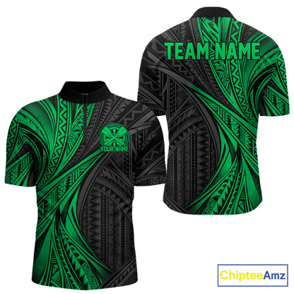 Custom Black And Green Tribal Pattern Dart Team Men Quarter Zip Shirt, Dart League Shirt IPHW12484