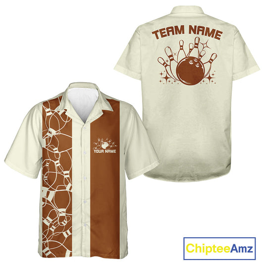 Custom Bowling Pin Pattern Vintage Bowling Team Shirt, 50S Retro Bowlers Outfit IPHW10087