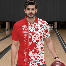 Load image into Gallery viewer, Red Bowling Heartbeat Pulse Line Custom Valentines Day Bowling Polo Shirts For Men IPHW8331
