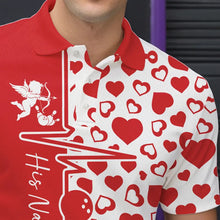 Load image into Gallery viewer, Red Bowling Heartbeat Pulse Line Custom Valentines Day Bowling Polo Shirts For Men IPHW8331