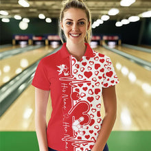 Load image into Gallery viewer, Red Bowling Heartbeat Pulse Line Custom Valentines Day Bowling Polo Shirts For Women IPHW8331