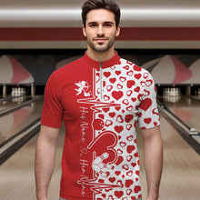 Load image into Gallery viewer, Red Bowling Heartbeat Pulse Line Custom Valentines Day Bowling Quarter-Zip Shirts For Men IPHW8331