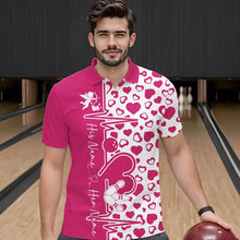 Load image into Gallery viewer, Pink Bowling Heartbeat Pulse Line Custom Valentines Day Bowling Polo Shirts For Men IPHW8332