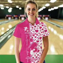 Load image into Gallery viewer, Pink Bowling Heartbeat Pulse Line Custom Valentines Day Bowling Polo Shirts For Women IPHW8332