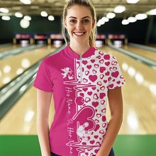 Load image into Gallery viewer, Pink Bowling Heartbeat Pulse Line Custom Valentines Day Bowling Quarter-Zip Shirt For Women IPHW8332