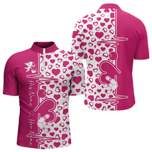 Load image into Gallery viewer, Pink Bowling Heartbeat Pulse Line Custom Valentines Day Bowling Quarter-Zip Shirts For Men IPHW8332