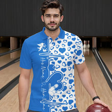 Load image into Gallery viewer, Blue Bowling Heartbeat Pulse Line Custom Valentines Day Bowling Polo Shirts For Men IPHW8333