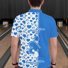Load image into Gallery viewer, Blue Bowling Heartbeat Pulse Line Custom Valentines Day Bowling Polo Shirts For Men IPHW8333