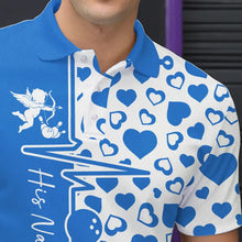 Load image into Gallery viewer, Blue Bowling Heartbeat Pulse Line Custom Valentines Day Bowling Polo Shirts For Men IPHW8333