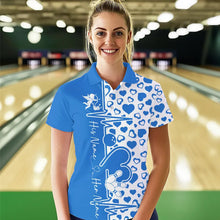 Load image into Gallery viewer, Blue Bowling Heartbeat Pulse Line Custom Valentines Day Bowling Polo Shirts For Women IPHW8333