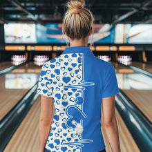 Load image into Gallery viewer, Blue Bowling Heartbeat Pulse Line Custom Valentines Day Bowling Polo Shirts For Women IPHW8333