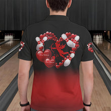 Load image into Gallery viewer, Black And Red Custom Valentines Day Bowling Polo Shirts For Men, Bowling Couple Shirt IPHW8334