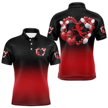 Load image into Gallery viewer, Black And Red Custom Valentines Day Bowling Polo Shirts For Men, Bowling Couple Shirt IPHW8334