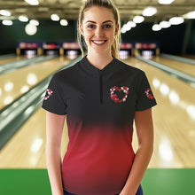 Load image into Gallery viewer, Black And Red Custom Valentines Day Bowling Womens Quarter-Zip Shirts, Bowling Couple Shirt IPHW8334
