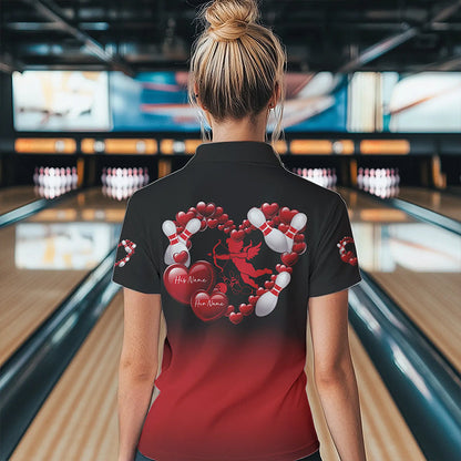 Black And Red Custom Valentines Day Bowling Womens Quarter-Zip Shirts, Bowling Couple Shirt IPHW8334