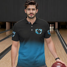 Load image into Gallery viewer, Black And Blue Custom Valentines Day Bowling Polo Shirts For Men, Bowling Couple Shirt IPHW8335