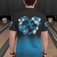 Load image into Gallery viewer, Black And Blue Custom Valentines Day Bowling Polo Shirts For Men, Bowling Couple Shirt IPHW8335