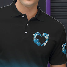 Load image into Gallery viewer, Black And Blue Custom Valentines Day Bowling Polo Shirts For Men, Bowling Couple Shirt IPHW8335