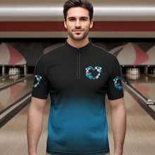 Load image into Gallery viewer, Black And Blue Custom Valentines Day Bowling Quarter-Zip Shirts For Men, Bowling Couple Shirt IPHW8335