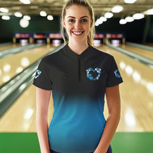 Load image into Gallery viewer, Black And Blue Custom Valentines Day Bowling Womens Quarter-Zip Shirt, Bowling Couple Shirt IPHW8335