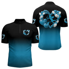 Load image into Gallery viewer, Black And Blue Custom Valentines Day Bowling Quarter-Zip Shirts For Men, Bowling Couple Shirt IPHW8335