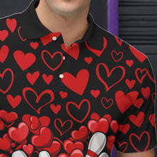 Load image into Gallery viewer, Black And Red Heart Theme Custom Valentines Bowling Polo Shirt For Men, Couple Bowling Shirt IPHW8336