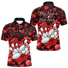 Load image into Gallery viewer, Black And Red Heart Theme Custom Valentines Bowling Polo Shirt For Men, Couple Bowling Shirt IPHW8336