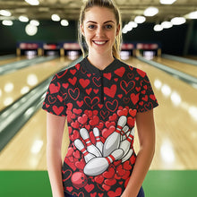 Load image into Gallery viewer, Black And Red Heart Custom Valentines Couple Bowling Quarter-Zip Shirt For Women IPHW8336