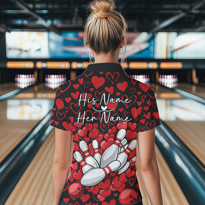 Black And Red Heart Custom Valentines Couple Bowling Quarter-Zip Shirt For Women IPHW8336