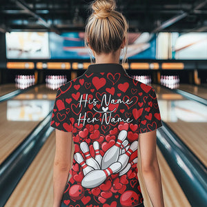 Black And Red Heart Custom Valentines Couple Bowling Quarter-Zip Shirt For Women IPHW8336