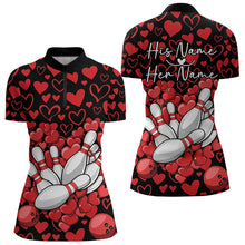 Load image into Gallery viewer, Black And Red Heart Custom Valentines Couple Bowling Quarter-Zip Shirt For Women IPHW8336