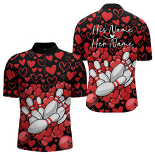 Load image into Gallery viewer, Black And Red Heart Theme Custom Valentines Bowling Quarter-Zip Shirt For Men, Couple Bowling Shirt IPHW8336