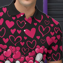 Load image into Gallery viewer, Black And Pink Heart Theme Custom Valentines Bowling Polo Shirt For Men, Couple Bowling Shirt IPHW8337