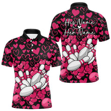 Load image into Gallery viewer, Black And Pink Heart Theme Custom Valentines Bowling Polo Shirt For Men, Couple Bowling Shirt IPHW8337